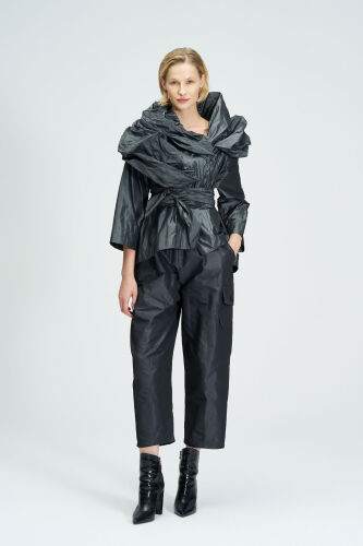 Double Collar Taffeta Jacket - Gray - 2