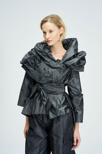 Double Collar Taffeta Jacket - Gray - 1