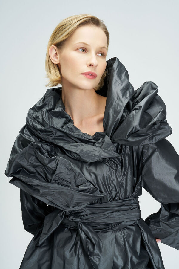 Double Collar Taffeta Jacket - Gray - 3