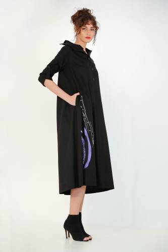 Double Collared Dress with Patented Front - Black 