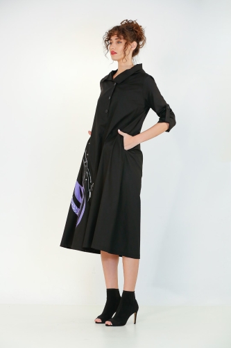 Double Collared Dress with Patented Front - Black - 2