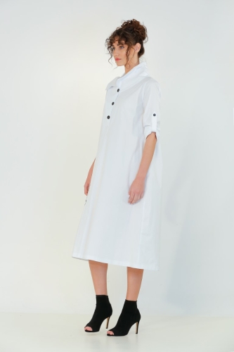 فستان بياقة مزدوجة مع مقدمة براءة اختراع - أبيض - 4