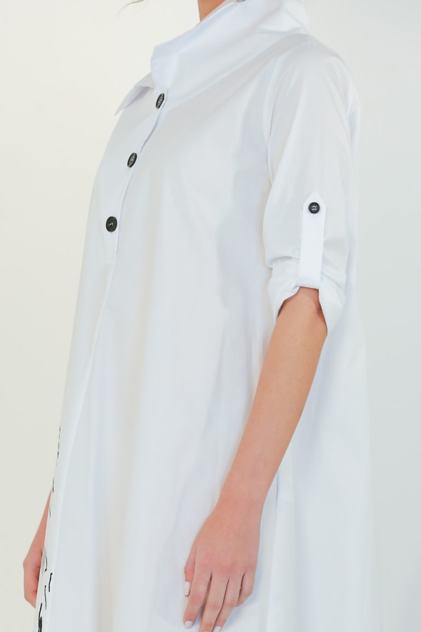 فستان بياقة مزدوجة مع مقدمة براءة اختراع - أبيض - 5