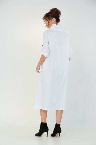 فستان بياقة مزدوجة مع مقدمة براءة اختراع - أبيض - 6