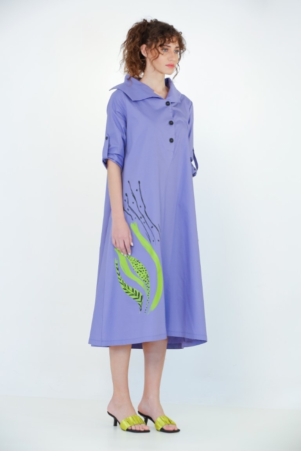 فستان بياقة مزدوجة مع مقدمة براءة اختراع - أرجواني - 1