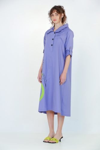 فستان بياقة مزدوجة مع مقدمة براءة اختراع - أرجواني - 2