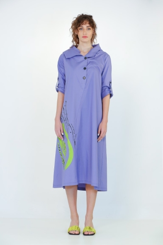 Double-Collared Front Placket Dress - Purple - 6