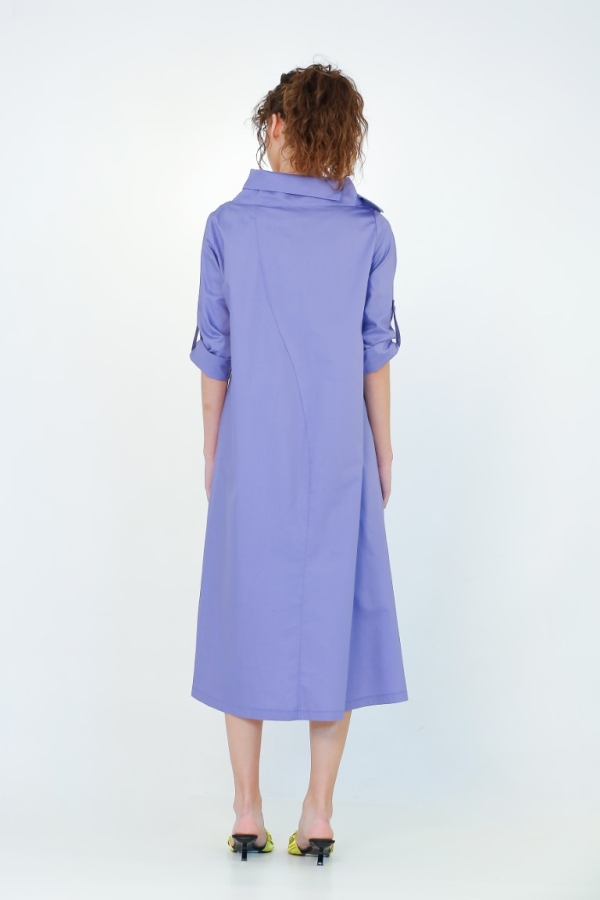 Double-Collared Front Placket Dress - Purple - 3