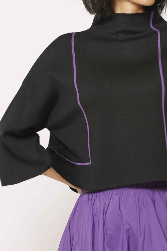 Double Sided Knit Sweater - Black Purple - 4