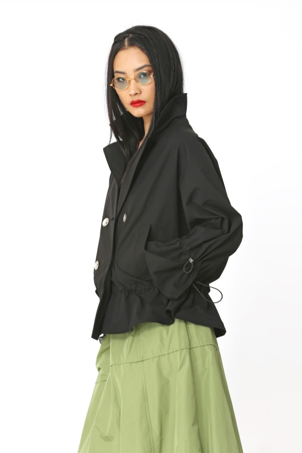 Drawstring Coat - Black - 2