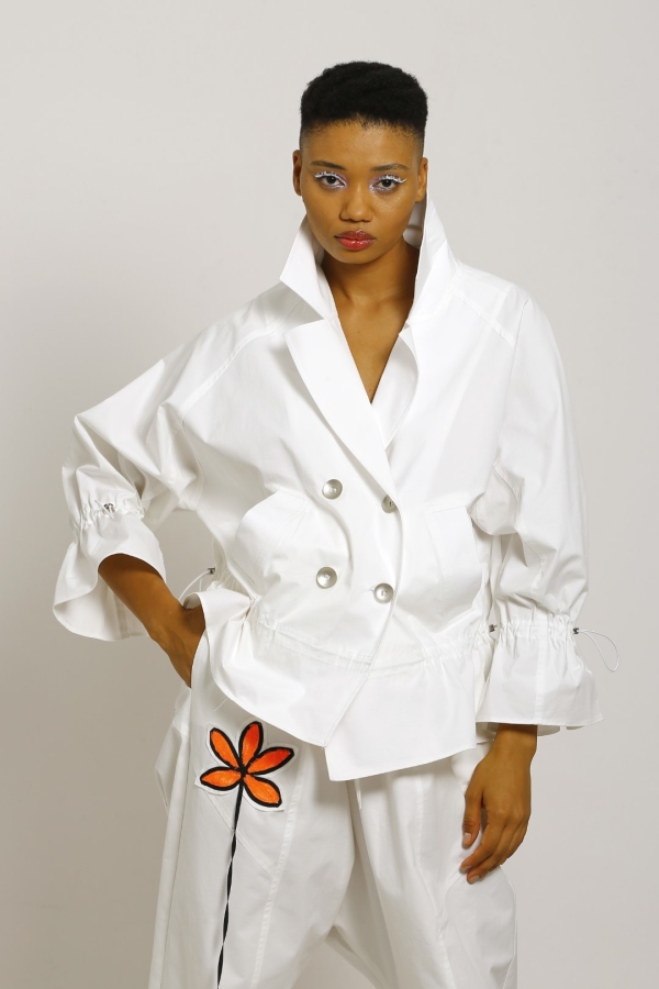 Drawstring Coat - White - 3