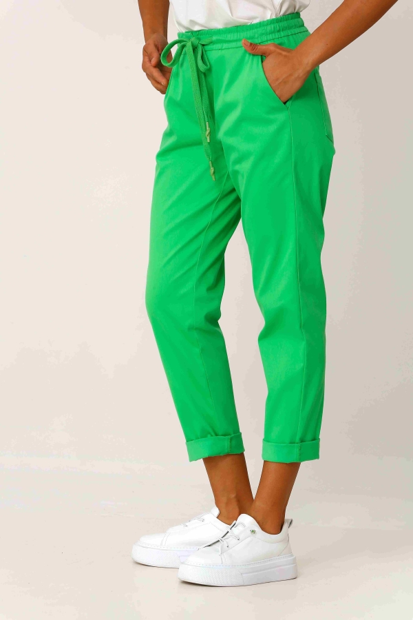 Drawstring Cotton Pants - Apple Green - 3