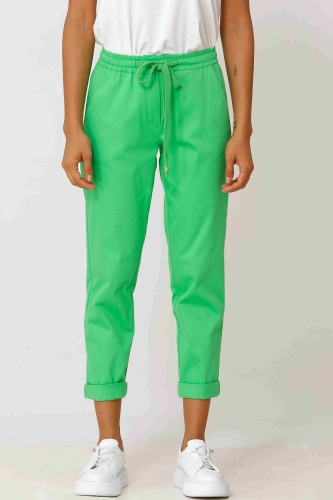 Drawstring Cotton Pants - Apple Green - 1