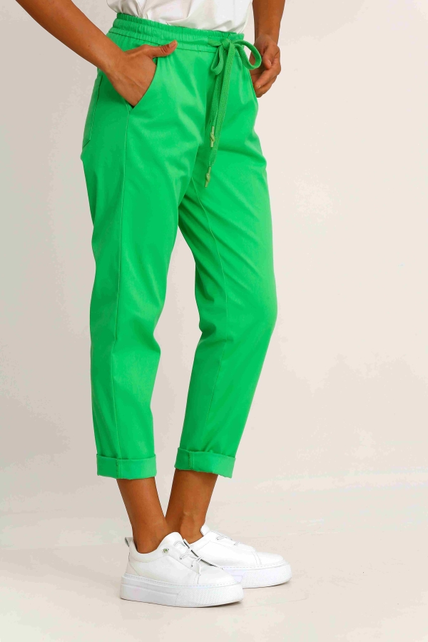 Drawstring Cotton Pants - Apple Green - 4