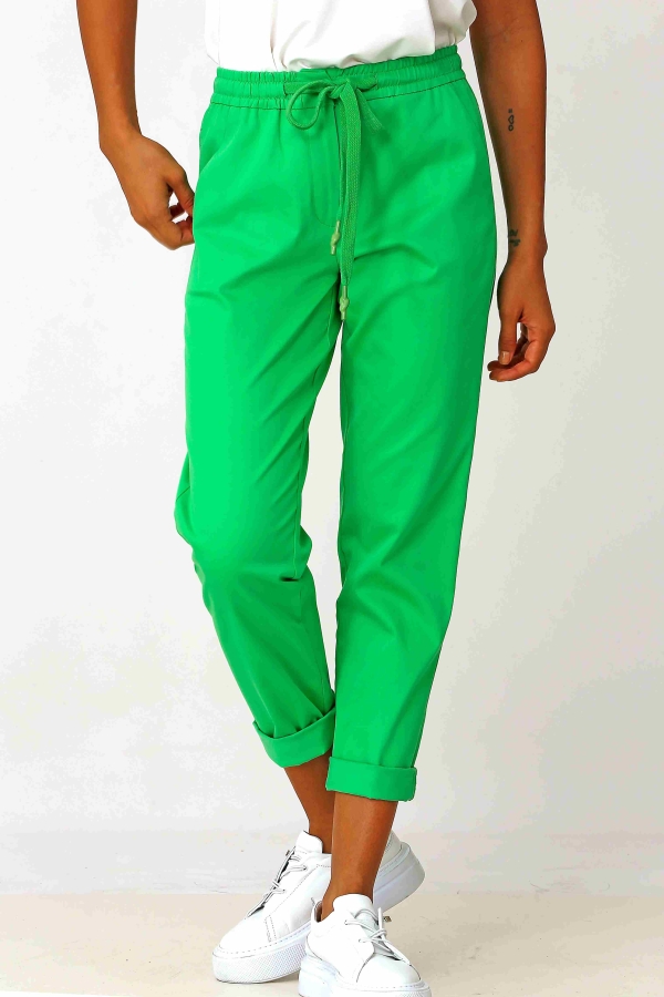 Drawstring Cotton Pants - Apple Green - 2