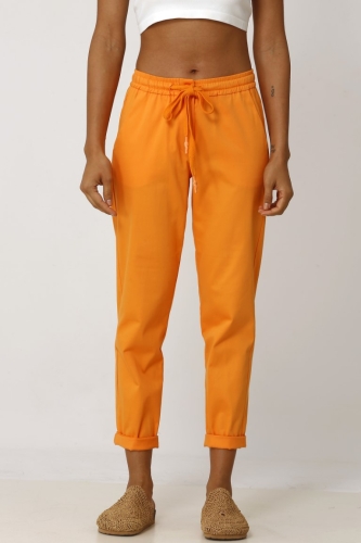 Drawstring Cotton Pants - Orange 