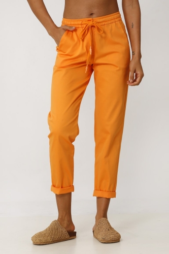 Drawstring Cotton Pants - Orange - 2