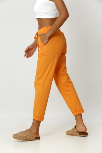Drawstring Cotton Pants - Orange - 3