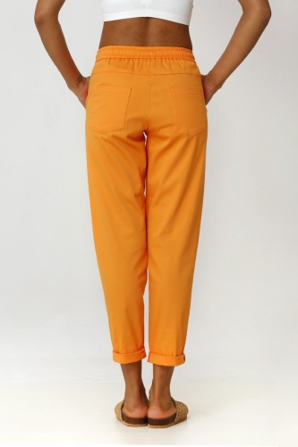Drawstring Cotton Pants - Orange - 4