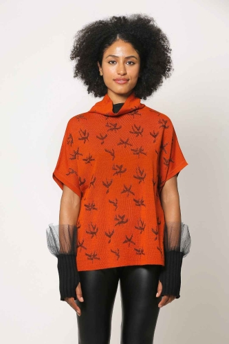 Drop Shoulder Patterned Sweater - Orange 