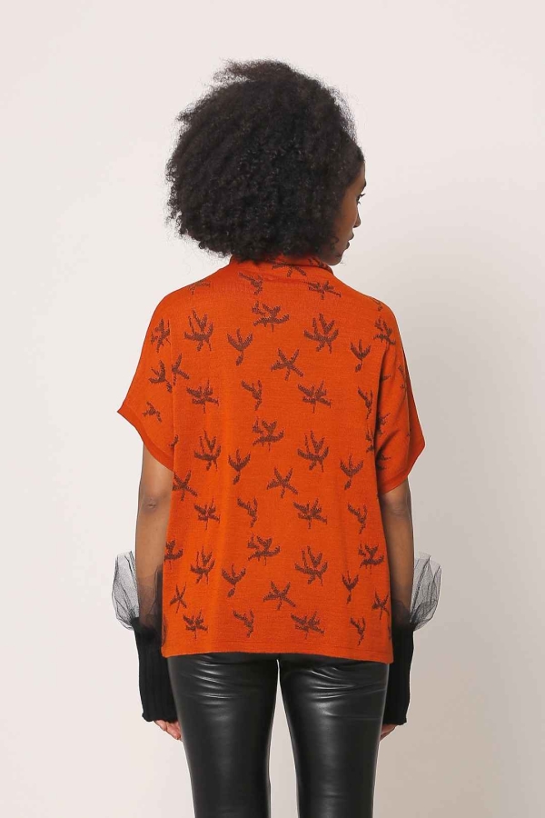 Drop Shoulder Patterned Sweater - Orange - 3