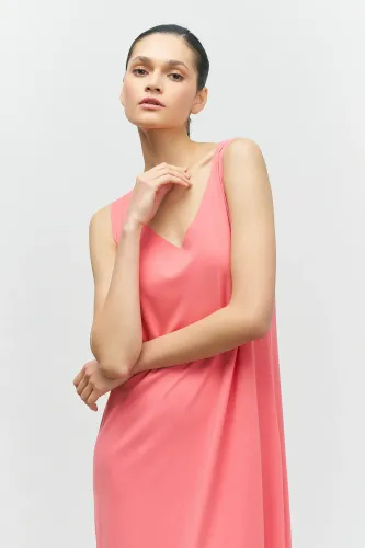 Basic Elbise - Coral - 3