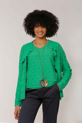 Ellipse Patterned Shawl Collar Knit Cardigan - Green 
