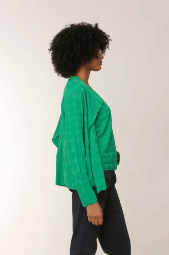 Ellipse Patterned Shawl Collar Knit Cardigan - Green - 2