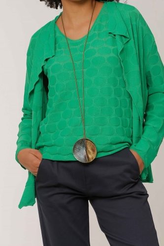 Ellipse Patterned Shawl Collar Knit Cardigan - Green - 4