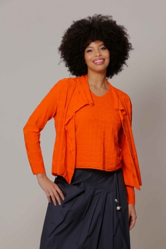 Ellipse Patterned Shawl Collar Knit Cardigan - Orange 