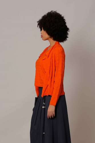 Ellipse Patterned Shawl Collar Knit Cardigan - Orange - 2