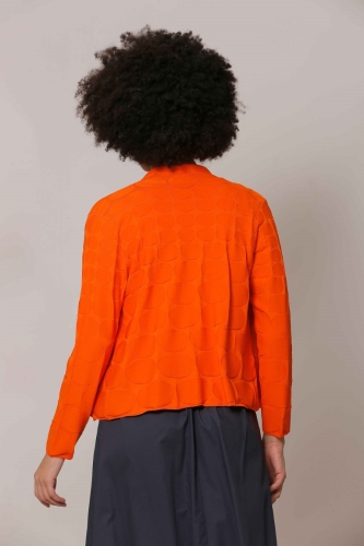 Ellipse Patterned Shawl Collar Knit Cardigan - Orange - 3