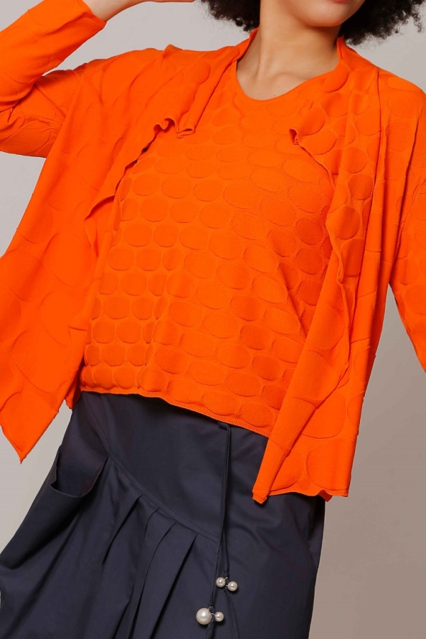 Ellipse Patterned Shawl Collar Knit Cardigan - Orange - 4