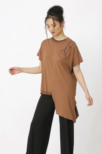 Embroidered Blouse - Brown - 2
