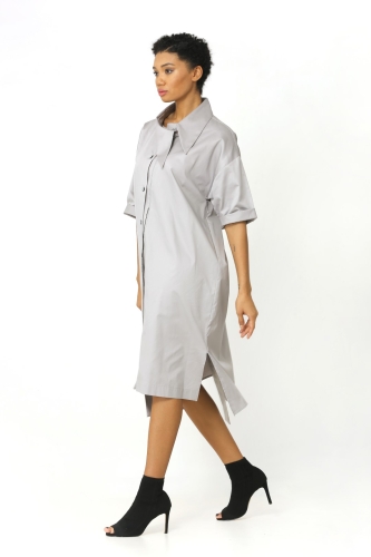 Embroidered Shirt Dress - Grey - 2