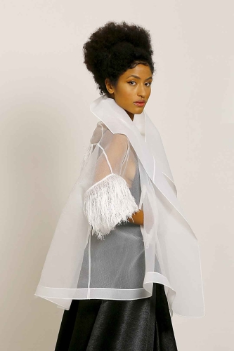 Feathered Organza Jacket - White - 4