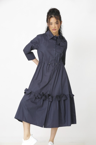 Floral Hem Shirt Dress - Blue - 1