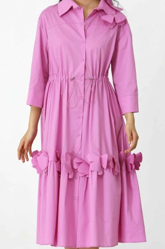 فستان بقميص مع تنورة وردية - وردي - 5