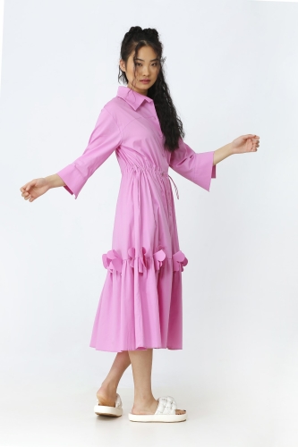 Floral Hem Shirt Dress - Pink - 3