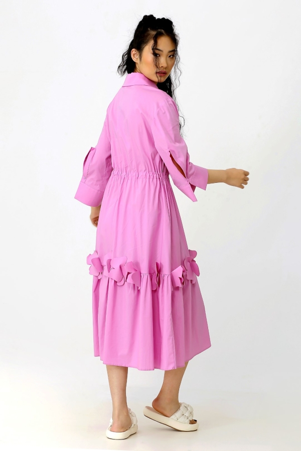 Floral Hem Shirt Dress - Pink - 4