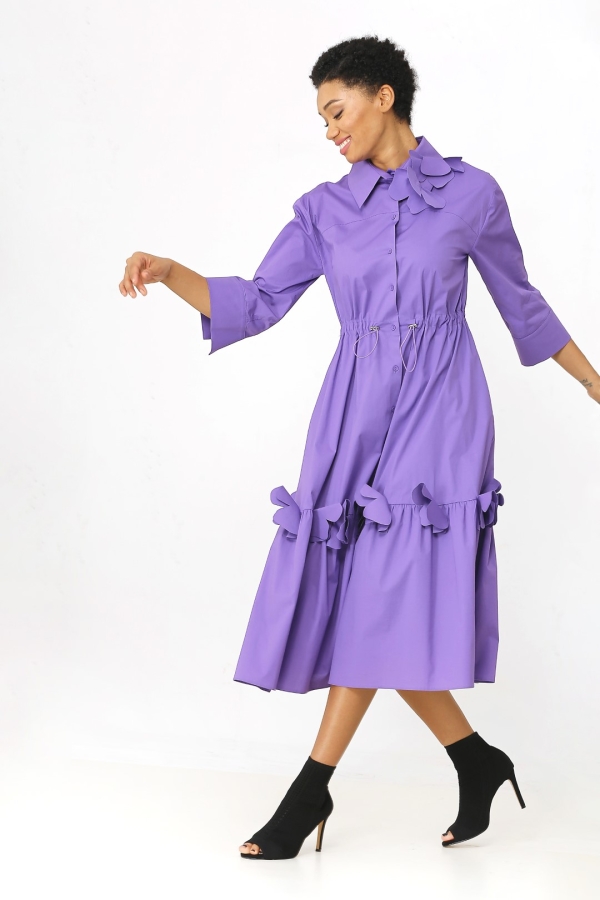 Floral Hem Shirt Dress - Purple - 1