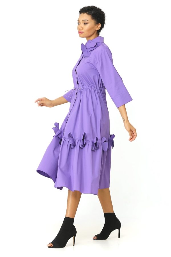 Floral Hem Shirt Dress - Purple - 2