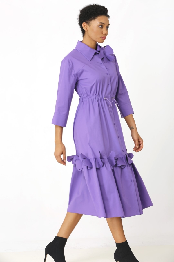 Floral Hem Shirt Dress - Purple - 3