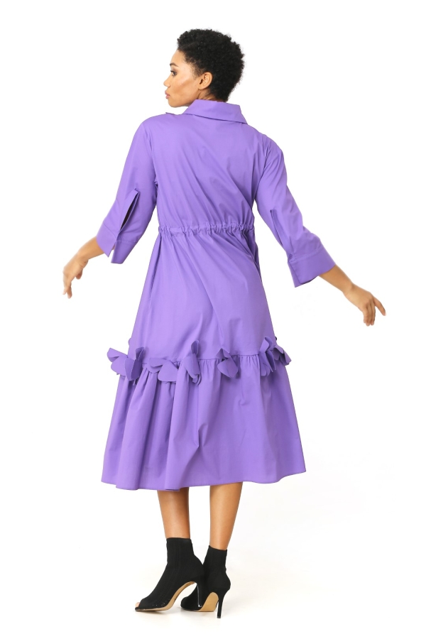 Floral Hem Shirt Dress - Purple - 4