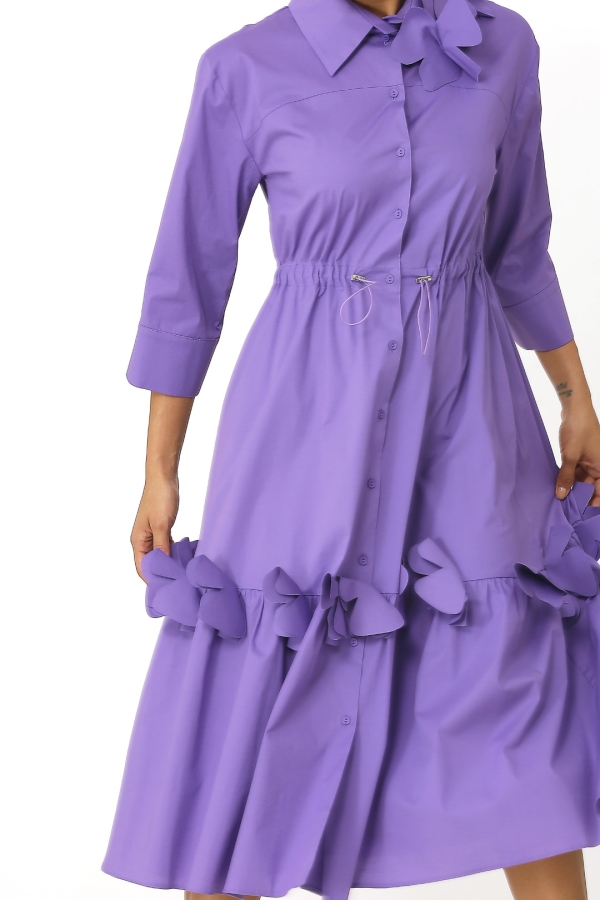 Floral Hem Shirt Dress - Purple - 5