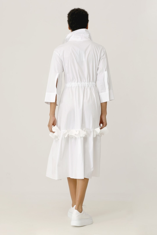 Floral Hem Shirt Dress - White - 4