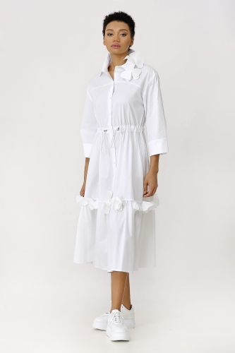 Floral Hem Shirt Dress - White 