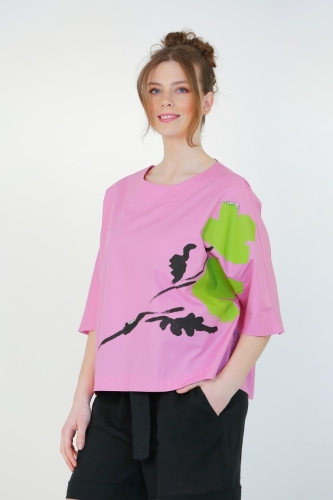Floral Printed Stone Blouse - Pink - 3