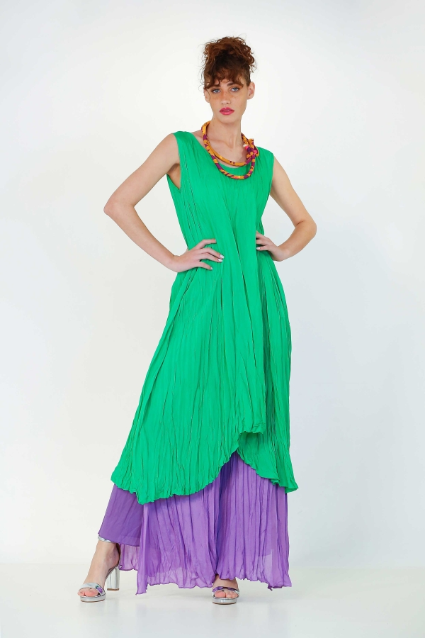 Floş Kraş Kolsuz Elbise - Yeşil - 1