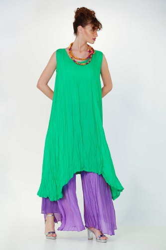 Floş Kraş Kolsuz Elbise - Yeşil - 2